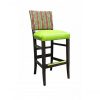 black stained accent barstool with green upholstery seat and pattern back